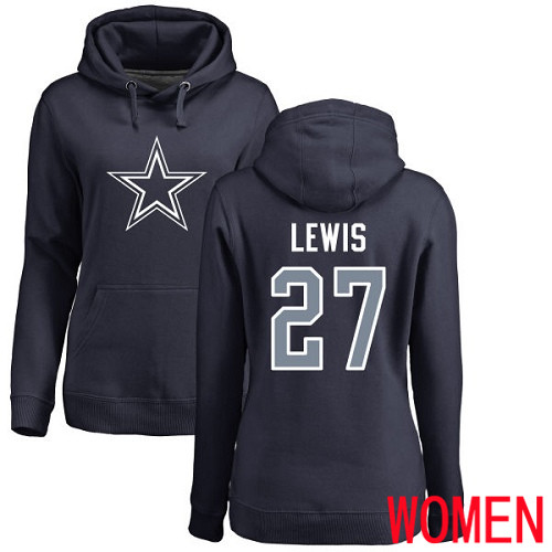Women Dallas Cowboys Navy Blue Jourdan Lewis Name and Number Logo 27 Pullover NFL Hoodie Sweatshirts